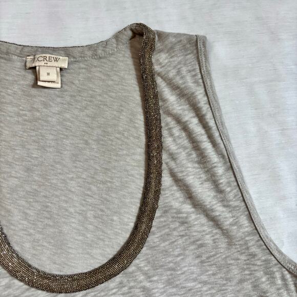 J Crew Tank top Oatmeal Tan Gray Deep U neck tiny stud band neckline trim Size M - Picture 3 of 15